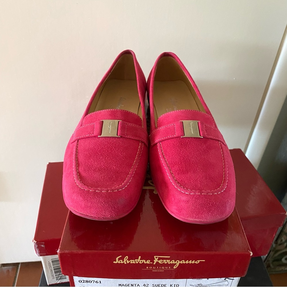 Salvatore Ferragamo Magenta Suede Loafers